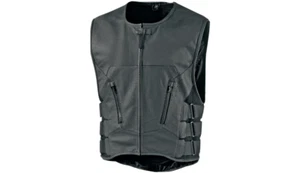 Icon Regulator Stripped Black Leather Motorcycle Riding Armored Club Vest 2X/3X - Picture 1 of 5