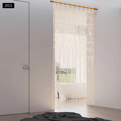 Large Macrame Curtain Handmade Wall Hanging Tapestry Boho Doorway Decor - Image 1 of 4