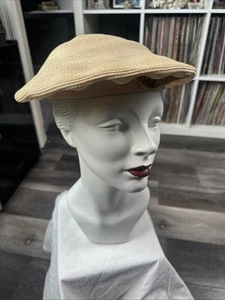 Vintage Fezko Baskenmütze / beige mit roten geblendeten Blumen 100% Wolle - Bild 1 von 9