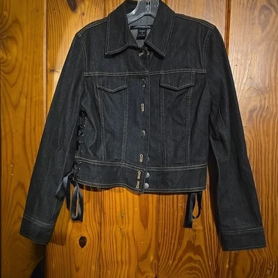 Chaqueta de mezclilla London Jean para mujer M azul lavado oscuro con cordones laterales abrigo con botones Foto 1 de 4