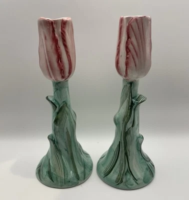 Vietri 1990 Pottery Italian Tulip Candlestick Made in Italy Hand Painted Set - Image 1 of 4