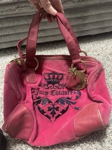 Vintage Juicy Couture Bowler Bag Purse Pink Brown Velour 90’s Y2K Mirror & Charm - Picture 1 of 15