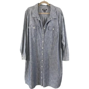 Lands End Denim Chambray Long Sleeve Shirt Dress Pockets Size 26W - Picture 1 of 6
