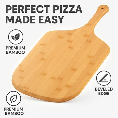 Cáscara de pizza de bambú mango de paleta de madera de 15", borde biselado para hornear y servir Foto 1 de 3