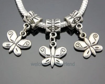 30 peças berloques pendurados de prata tibetana borboleta miçangas ajuste pulseira europeia ZY239 - Imagem 1 de 2