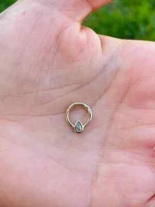 Pear Shape Genuine Diamond Nose Ring Septum Clicker Helix Conch Jewelry 14k Gold - Picture 1 of 3
