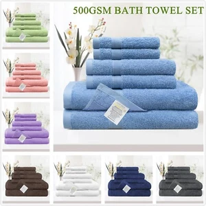 Premium 100% Cotton 6 Pack Soft Absorbent 500GSM Bath Hand Towels Face Washers - Picture 1 of 19