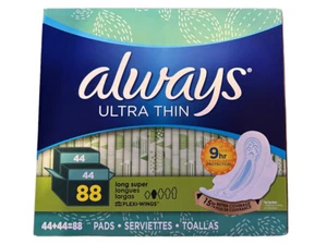 Always ultradünne Pads Größe 2 super lange Saugfähigkeit unparfümiert mit Flügeln (88 ct) - Bild 1 von 4