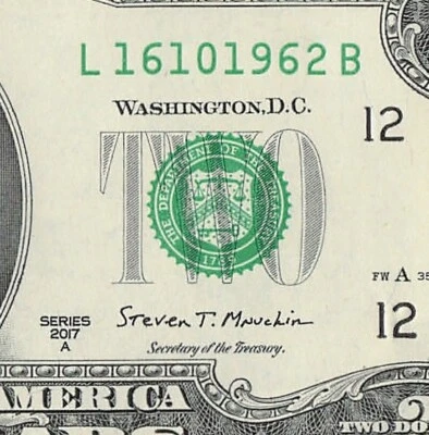 OCT 16 1962 Birthday Date Note Fancy Serial Number Two Dollar Bill 10 16 1962 - Image 1 of 4