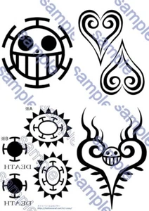 One Piece Trafalgar Law Tattoo Seal Sticker Body 4 Sheets Set Cosplay - Picture 1 of 6