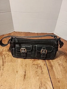 Dooney & Bourke Black Crocodile Embossed Leather Buckle Pockets Purse EUC - Picture 1 of 22
