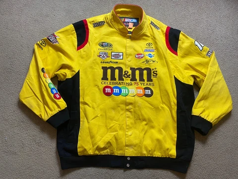 Kyle Busch Yellow M&M NASCAR Racing 75th Anniversary JH Design Jacket Men’s 3XL Cover
