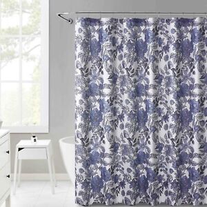 Fabric Shower Curtain for Bathroom Pruple Gray Floral Design 72IN x72 in