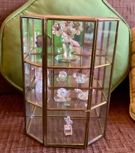 Vtg mcm Brass Glass mirror Curio cabinet chest door table or wall top crystal - Picture 1 of 10