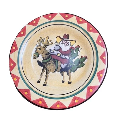 Тарелка ковбойская Holiday Market Southwest Santa олень 8,25 дюйма керамическая желтая и красная - Изображение 1 из 4