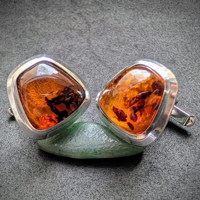 Vintage Designer Manschettenknöpfe Bernstein 835 Silber Silberschmiedearbeit S - Bild 1 von 4