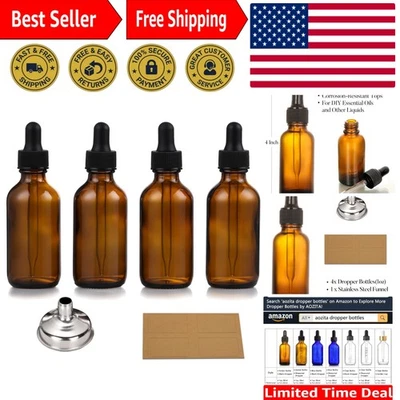 Versátiles botellas cuentagotas de vidrio ámbar a prueba de fugas de 1 oz - Incluye embudos y etiquetas Foto 1 de 4