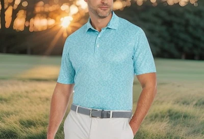 Camisa polo de golf Greg Norman para hombre talla pequeña ML75 verde aguamarina Play Dry. Nuevo Foto 1 de 4