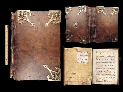 Gregorian Chant Manuscript Leaves | 15th Century – Leather with Brass Fittings - Image 1 of 4