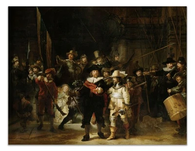 Impresión artística de Rembrandt The Night Watch - Obra maestra holandesa de la Edad de Oro - Póster Foto 1 de 3