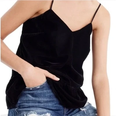 J. Crew Velvet Peplum Tank Top Black H2224 Size 00 - Image 1 of 4