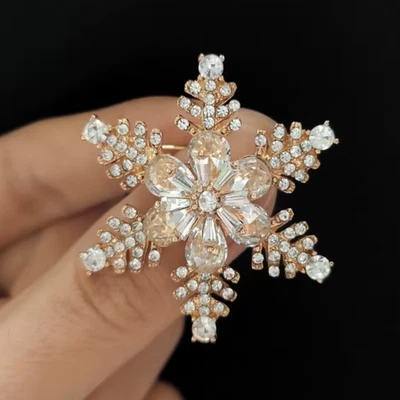 Luxury Gold Snowflake Brooch Pin–Crystal Rhinestone Christmas Jewelry Gift Women - Image 1 of 4