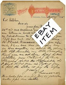 1885 Galveston, Texas TREMONT OPERA HOUSE H.Greenwall Bergman Trezevant PILOTO - Imagen 1 de 1