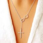 Women 925 Sterling Silver Cz Cubic Crystal Cross Pendant Necklace Diamante 