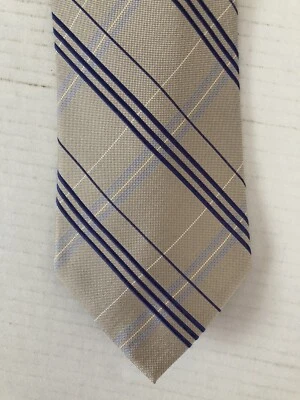 Gravata masculina IZOD seda cinza azul branca xadrez larga - Imagem 1 de 4