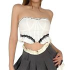 Women Ruffle Bodycon Tube Top Textured Beaded Strapless Bandeau Vests