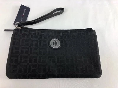 Tommy Hilfiger Cartera 5"x 8.5" Muñequera 100% Auténtica! Logo Negro NUEVO $58 Foto 1 de 4