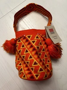 NWT Authentic Tejeduria Mochila Wayuu 100% Colombia Handmade Bag Orange Yellow - Picture 1 of 10