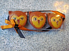 OWLS! New 3-pack of sparkly orange owl votive candles, each 2&quot; &quot;diameter&quot;