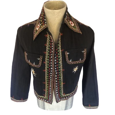 Chaqueta Camisa Vintage Años 70 Bordada Luz Festival Chaqueta Camisa M Negra Foto 1 de 4