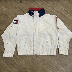 Tommy Hilfiger Spell Out Flag Hooded Windbreaker Vintage 90s Mens XL - Picture 1 of 14