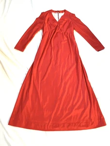 Vintage Midcentury Red Maxi Dress Long Sleeve 50s 60s Empire Holiday Christmas - Picture 1 of 9