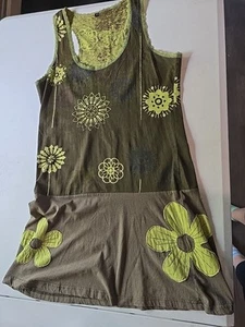 Hecho a Mano Green Vintage Boho Dress Size Large L Cotton - Picture 1 of 8