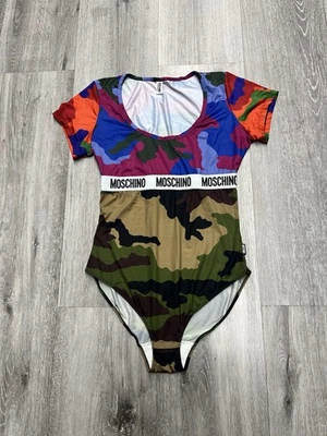 Moschino Underwear Multi Color Camouflage Short Sleeve Logo Bodysuit Size M - Image 1 of 4