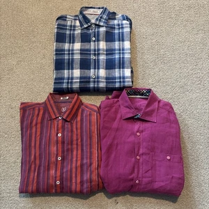 Bugatchi Uomo Shirts Lot Of 3 Mens Small Linen Shaped Fit Button Up Long Sleeve - Picture 1 of 10