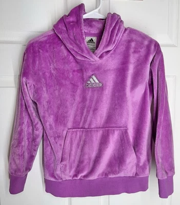 Adidas L/S Logo Sudadera con Capucha Terciopelo Calce Regular Rosa Magenta Niñas Talla Mediana 10-12 Foto 1 de 4