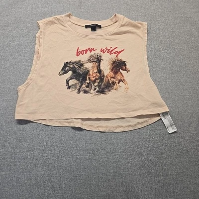 Camiseta Top Forever 21 Para Mujer Talla Pequeña Beige Born Wild Horses Crop Top Verano Foto 1 de 4