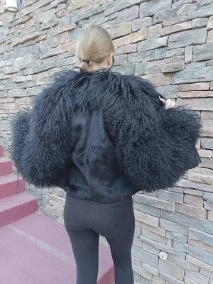 GENUINE MONGOLIAN LAMB & SHEARED BLACK RABBIT FUR COAT FULL PELTS WOMEN'S SZ S - Image 1 of 4