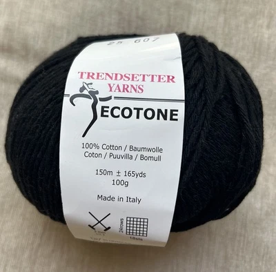 Trendsetter Hilo Ecotone 100% Algodón, 165 yardas, Negro, Descatalogado, 1 madeja Foto 1 de 2