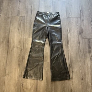 WILFRED ARITIZIA Melina Low Rise Flare Pants Faux Leather Black Women Sz 6 - Picture 1 of 15