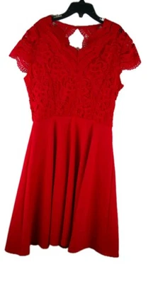 Rare Editions Solid Red Short Sleeve Cut Out Back Dress Girl's/ Kid's Size 12 - Image 1 of 4