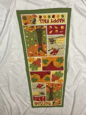 Harvest Season Happy Fall Pumpkins Owls Patchwork Table Runner 13x36 - Image 1 of 4