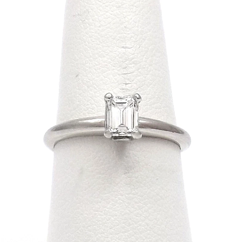 Platinum Natural Emerald Cut Diamond Engagement Ring Solitaire Setting - Image 1 of 4