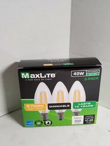 (3-Pack) LED Candelabra 40W Equivalent MaxLite Light Bulbs - Dimmable 300 Lumens - Picture 1 of 9