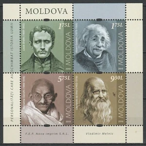 Moldavie 2019 Personnes célèbres, Gandhi, Da Vinci, Einstein, Braille MNH feuille - Photo 1 sur 1