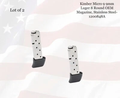 LOTE de (2) Kimber Micro 9 9mm Luger 8º carregador OEM, aço inoxidável - 1200848A - Imagem 1 de 3